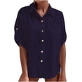 thumbnail image 1 of Womens Summer Short Sleeve Button Down Shirts Bussiness Casual Basic Blouses Tops Henley V Neck Pockets Tunic Tee, 1 of 5