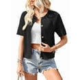thumbnail image 1 of Women's Summer Cardigan Short Sleeve Cropped Cable Knit Open Front Black L, 1 of 8