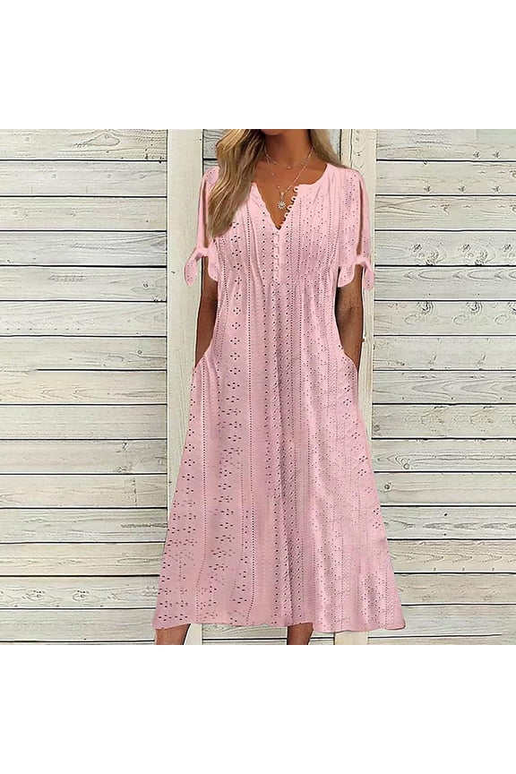 Womens Summer Short Sleeve Casual Dresses V Neck Floral Vacation Sundress Midi Dress
