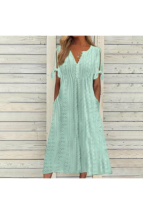 Womens Summer Short Sleeve Casual Dresses V Neck Floral Vacation Sundress Midi Dress