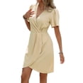 thumbnail image 1 of Womens Summer Short Sleeve Casual Dresses V Neck Vacation Sundress Faux Wrap Midi Dress M, 1 of 8