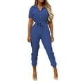 thumbnail image 1 of Womens Summer Short Sleeve Lapel Button Down Jumpsuit with Pockets - Polyester Spandex, Belted, Loose Fit, Casual Work Office Vacation Romper, 1 of 5