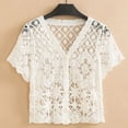 thumbnail image 1 of Womens Summer Short Sleeve Lightweight Cardigan V Neck Hollow Out Sweater Shirt Trendy Button Down Knit Tops White XXL, 1 of 3