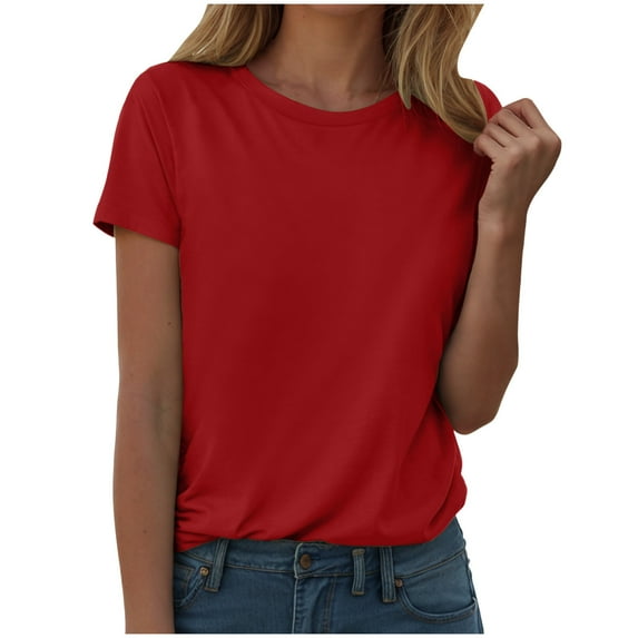 Womens Summer Short Sleeve Round Neck Basic Tees - Casual Fashion Loose Fit Cotton Blend T-Shirts for Women