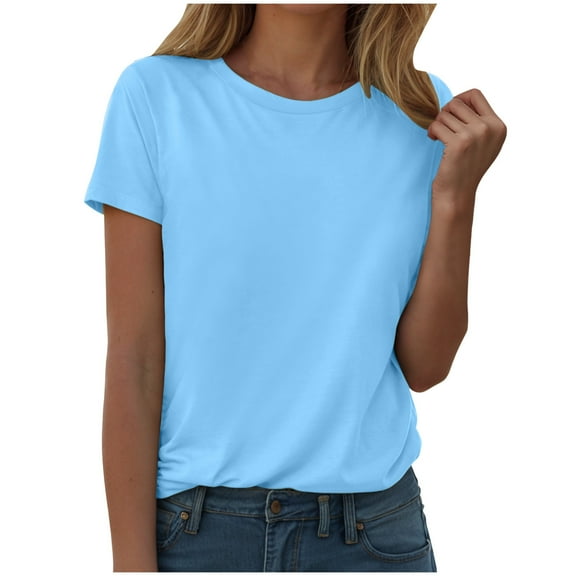 Womens Summer Short Sleeve Round Neck Basic Tees - Casual Fashion Loose Fit Cotton Blend T-Shirts for Women