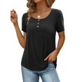 thumbnail image 1 of Womens Summer Short Sleeve Shirts Button Up Tunic Tops Casual Blouse Spring T-Shirts, 1 of 5
