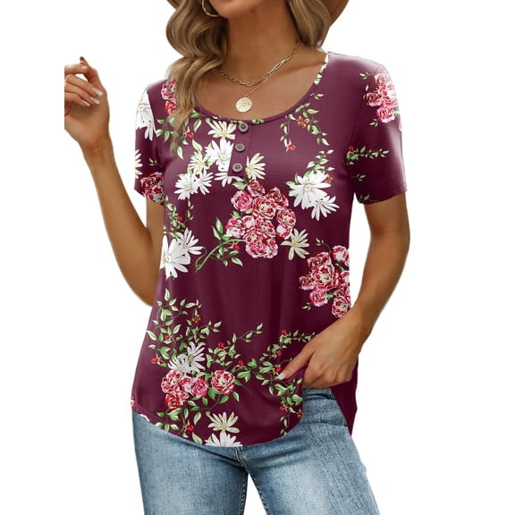 Womens Summer Short Sleeve Shirts Button Up Tunic Tops Casual Blouse Spring T-Shirts