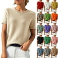 thumbnail image 1 of Womens Summer Short Sleeve Sweater Dressy Casual Crew Neck Knit Tops Fashion Pullover Shirts Pink S, 1 of 7