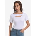 thumbnail image 1 of Womens Summer Short Sleeve T Shirts Knit Slim Fit One Piece Cutout Scoop Neck Going Out Date Night Tops, 1 of 6