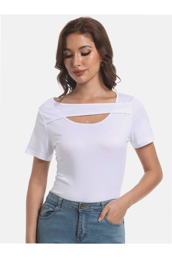 Womens Summer Short Sleeve T Shirts Knit Slim Fit One Piece Cutout Scoop Neck Going Out Date Night Tops