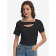 thumbnail image 1 of Womens Summer Short Sleeve T Shirts Knit Slim Fit One Piece Cutout Scoop Neck Going Out Date Night Tops, 1 of 6