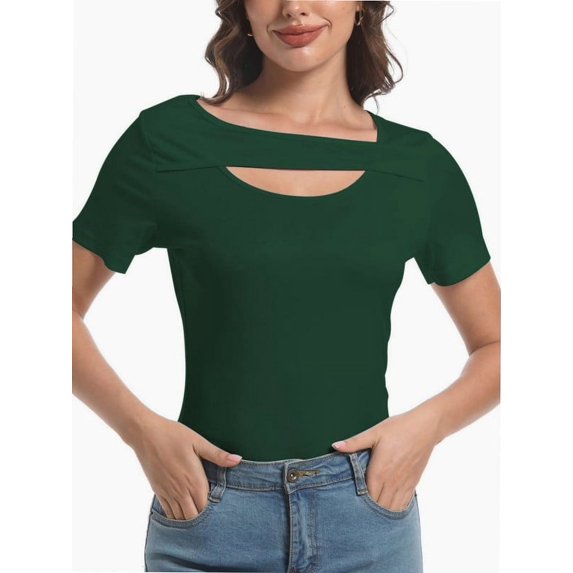 Womens Summer Short Sleeve T Shirts Slim Fit One Piece Cutout Scoop Neck Going Out Date Night Tops