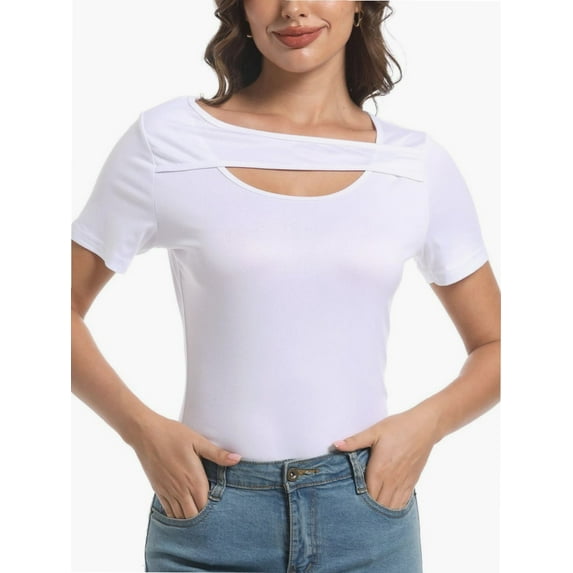 Womens Summer Short Sleeve T Shirts Slim Fit One Piece Cutout Scoop Neck Going Out Date Night Tops