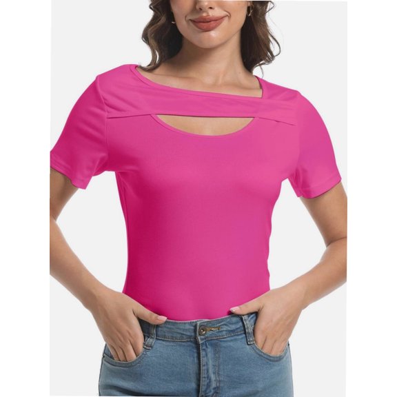 Womens Summer Short Sleeve T Shirts Slim Fit One Piece Cutout Scoop Neck Going Out Date Night Tops