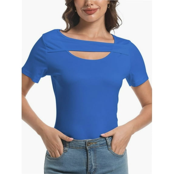 Womens Summer Short Sleeve T Shirts Slim Fit One Piece Cutout Scoop Neck Going Out Date Night Tops