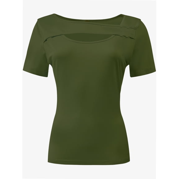 Womens Summer Short Sleeve T Shirts Slim Fit One Piece Cutout Scoop Neck Going Out Date Night Tops