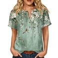 thumbnail image 1 of Womens Summer Short Sleeve Tops Basic Henley Neck Button Down Blouses Flowy Tunic Shirts Trendy Outfits with Pocket, 1 of 6