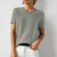 thumbnail image 1 of Womens Summer Short Sleeve Tops Crew Neck Pullover Sweaters Loose Blouse (Grey L), 1 of 3