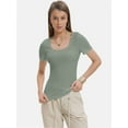thumbnail image 1 of Women's Summer Short Sleeve T-Shirt - Square Neck, Ribbed, Slim Fit, Casual Tee Top, 1 of 4
