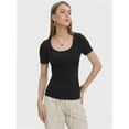 thumbnail image 1 of Womens Summer Short Sleeve Tops Square Neck Ribbed Slim Fitted Shirts Casual Tee Tshirt, 1 of 4