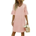 thumbnail image 1 of Womens Summer Short Sleeve V Neck Dress Chiffon Swiss Dot Flowy Short Dress-M, 1 of 5