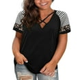 thumbnail image 1 of Womens Summer Short Sleeve V Neck T Shirts Plus Size Criss Cross T-Shirt, 1 of 2