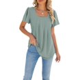 thumbnail image 1 of Womens Summer Short Sleeved Tops Square Neck Pleated Solid Loose T Shirt Fshion Casual Tops, 1 of 1