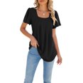 thumbnail image 1 of Womens Summer Short Sleeved Tops Square Neck Pleated Solid Loose T Shirt Fshion Casual Tops, 1 of 1