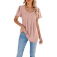 thumbnail image 1 of Womens Summer Short Sleeved Tops Square Neck Pleated Solid Loose T Shirt Fshion Casual Tops, 1 of 1