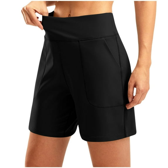 Womens Summer Shorts 2025 New Bermuda Shorts for Women Wide Leg Yoga Shorts High Waist Athletic Long Shorts with Pockets Summer Workout Shorts Black XL
