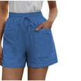thumbnail image 1 of Womens Summer Shorts Casual Comfy Drawstring Elastic Waist Shorts Loose Plus Size Cotton Linen Beach Short with Pockets, 1 of 5