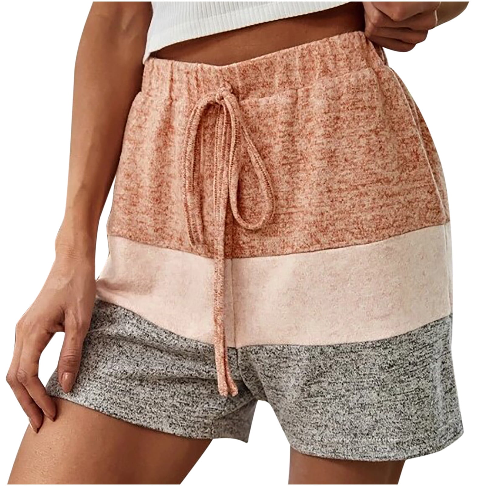 Womens Summer Shorts Casual High Waisted Striped Colorblock Shorts