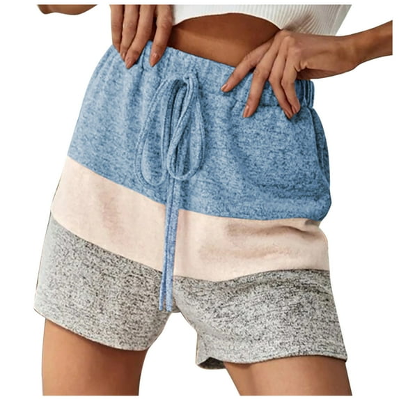 Womens Summer Shorts Casual High Waisted Striped Colorblock Shorts Ladies Summer Running Athletic Shorts