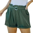 thumbnail image 1 of Women Summer Casual Shorts Belted Elastic Waist Loose Solid Short Pants Comfy Wide Leg Lounge Shorts with Pockets, 1 of 7