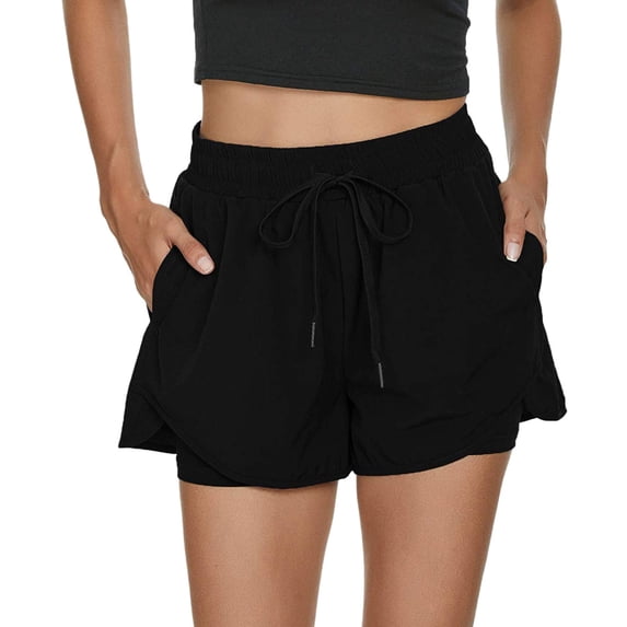 Womens Summer Shorts Casual Solid Color Elastic Waist Drawstring Short Pants Ladies Trendy Workout Yoga Shorts