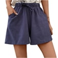 thumbnail image 1 of Womens Summer Shorts Casual Solid Color Elastic Waist Short Pants Ladies Loose Lacing Pocket Beach Shorts, 1 of 3