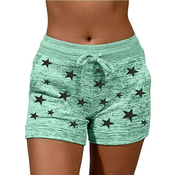 Womens Summer Shorts Casual Star Printed Drawstring Shorts Pocket Ladies Loose Sports Shorts Loungewear
