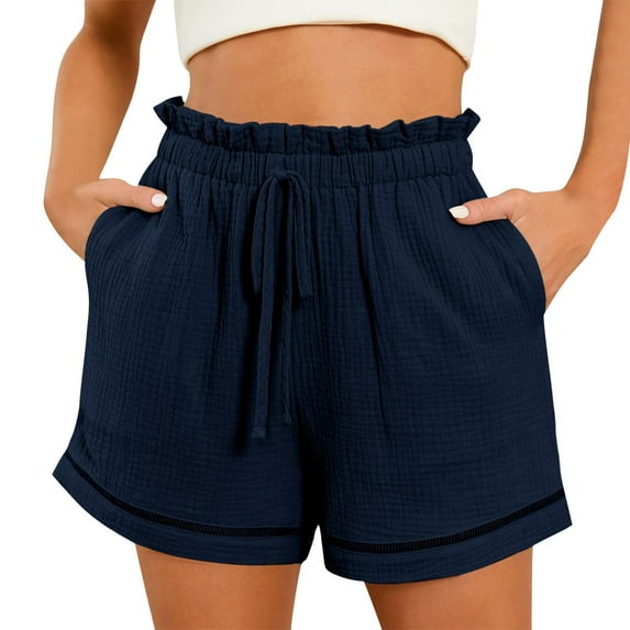Womens Summer Shorts Elastic Waist Pocketed Casual Pants Navy Saving Clearance