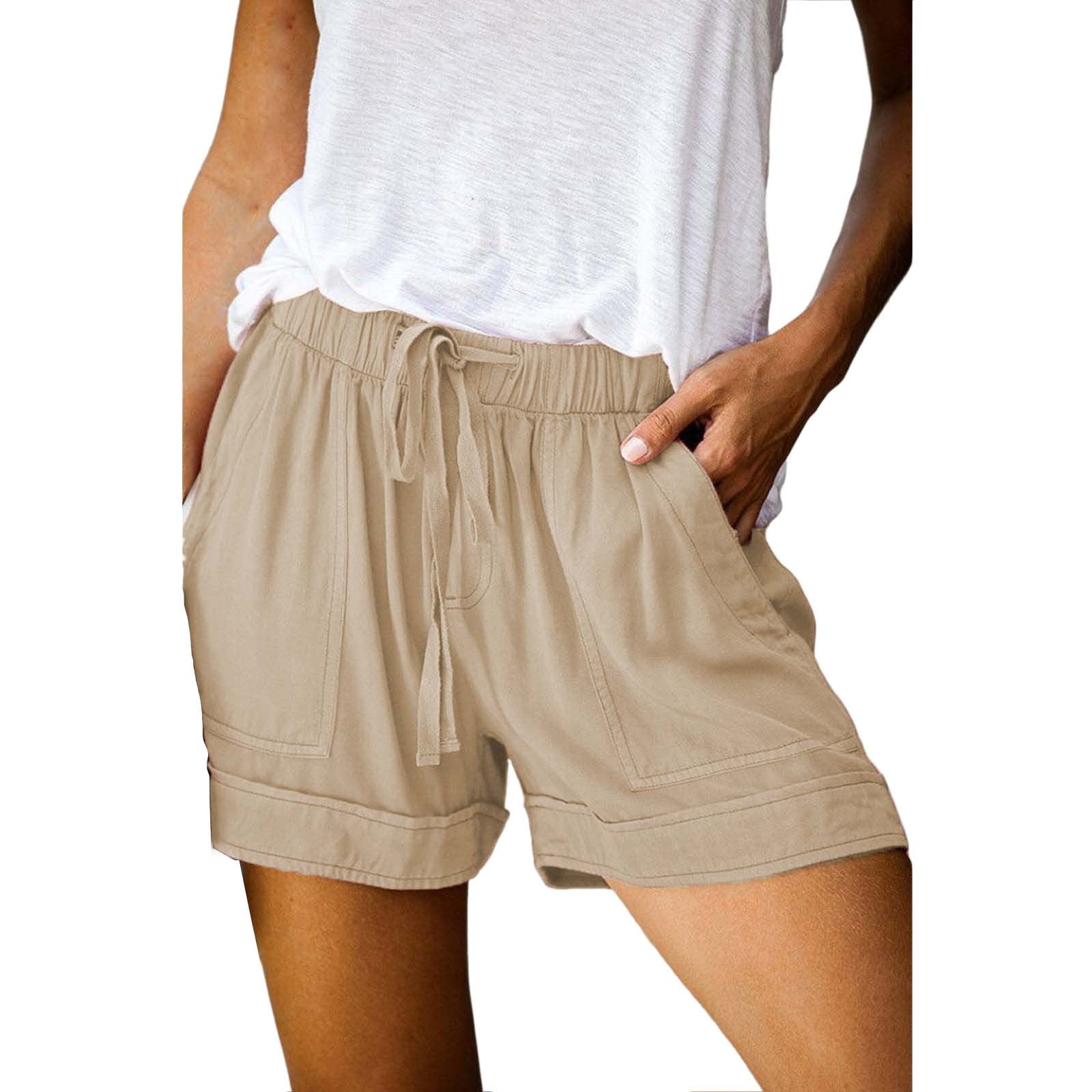 Pocketed Elastic Waist Active Shorts