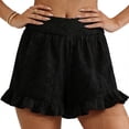 thumbnail image 1 of Womens Summer Shorts Fashion Solid Color High Waisted Shorts Casual Beach Shorts with Floral Pleated Hem, 1 of 5