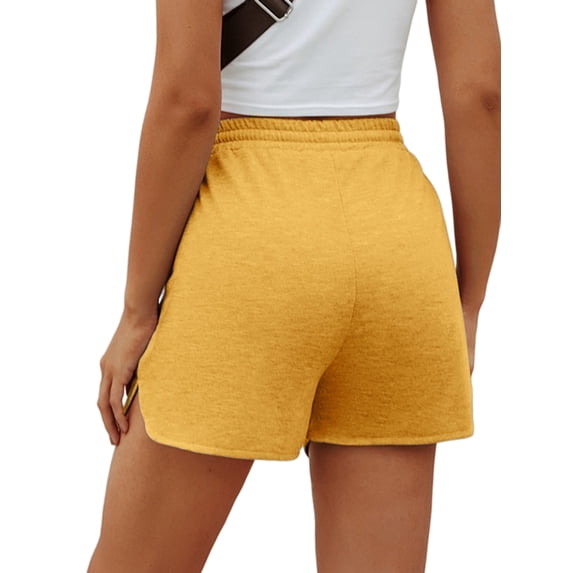 Womens Summer Shorts High Waisted Elastic Waist Drawstring Casual Short Pants with Pockets Yellow XL