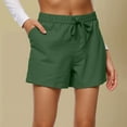 thumbnail image 1 of Womens Summer Shorts Linen 7 Inch Inseam Drawstring Mid-Rise Straight Leg Compression Shorts Cargo Plus Size Biking Bermuda Shorts with Pockets Green XL, 1 of 6