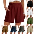 thumbnail image 1 of Womens Summer Shorts Linen Lace Elastic Waist Casual Comfortable Beach Shorts With Pocket, 1 of 7