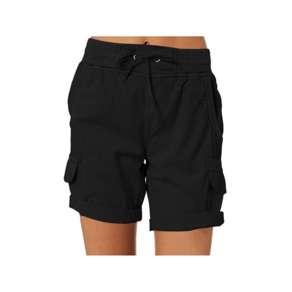 Womens Summer Shorts Relaxed Fit High Waist Casual 4 Pocketed Hiking Cargo Shorts Outdoor Outfits Cotton And Linen Casual High-Waisted Work Pants Black L