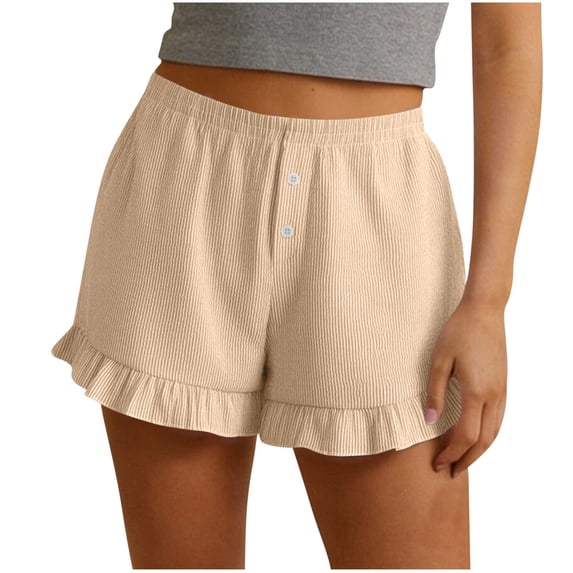 Womens Summer Shorts Ruffle Pajama Sleepwear Mini Shorts Elastic Waisted Striped Casual Beach Pjs Bottoms