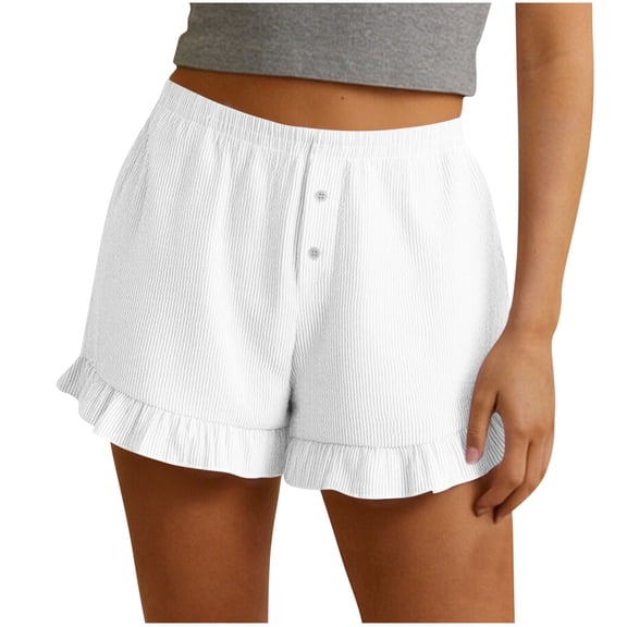 Womens Summer Shorts Ruffle Pajama Sleepwear Mini Shorts Elastic Waisted Striped Casual Beach Pjs Bottoms