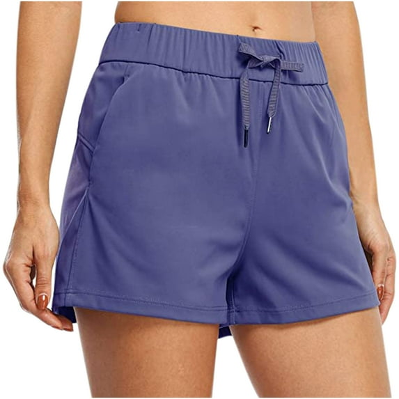 Womens Summer Shorts Solid Color Elastic Waist Loose Yoga Lounge Shorts with Pocket Ladies Running Athletic Shorts