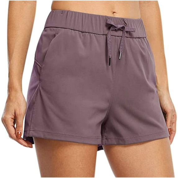 Womens Summer Shorts Solid Color Elastic Waist Loose Yoga Lounge Shorts with Pocket Ladies Running Athletic Shorts