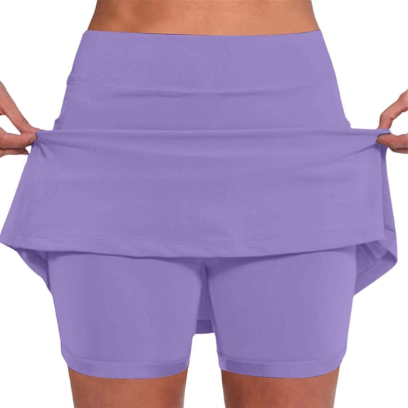 Womens Summer Shorts Summer Mid Waist Casual Solid Skort with Pockets Thin Breathable Active Workout Skort Workout Shorts Purple XXXL