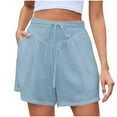 thumbnail image 1 of Womens Summer Shorts Trendy New Flowy Shorts for Women Summer Casual High Waist Wide Leg Drawstring Short Pants with Side Pockets Light Blue S, 1 of 7